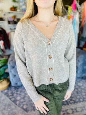 Mushroom Line Detail Button Cardigan