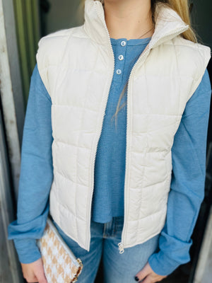 Cream Basic Puffer Vest