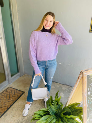 Lavender Cropped Boucle Sweater