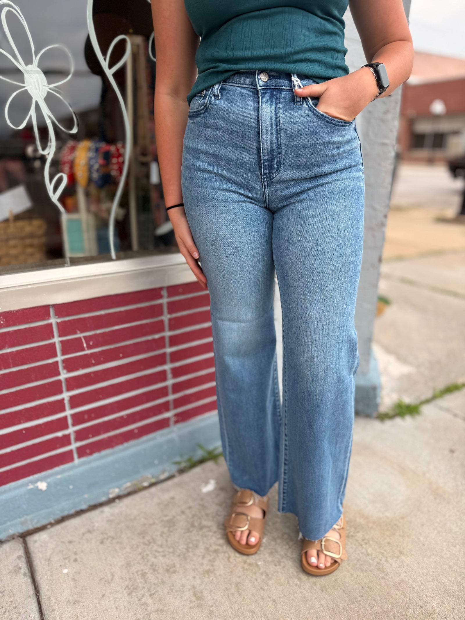 Daze Medium Wash Far Out High Rise Wide Leg Jeans
