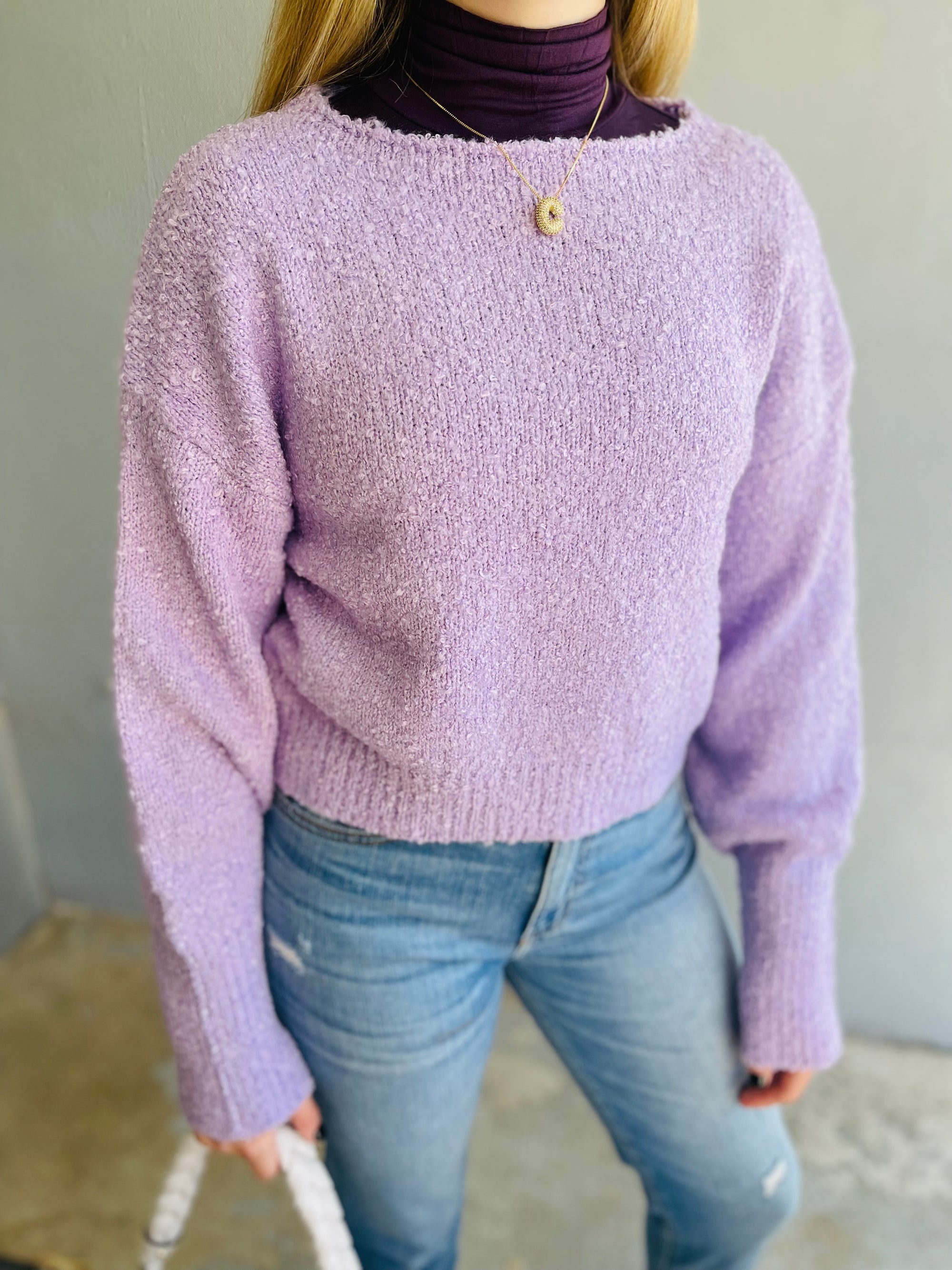 Lavender Cropped Boucle Sweater