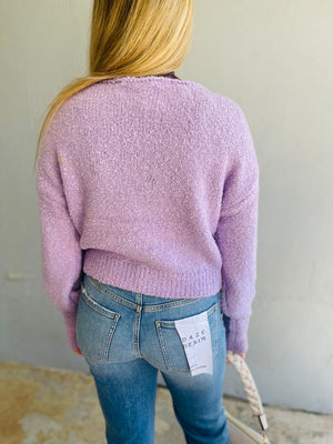 Lavender Cropped Boucle Sweater