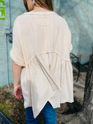 Oversized Mineral Wash Raw Edge Top