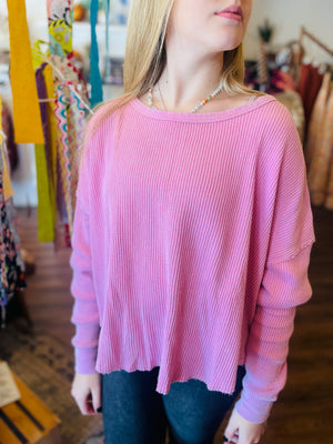 Rose Drop Shoulder Waffle Knit Top