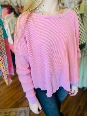 Rose Drop Shoulder Waffle Knit Top