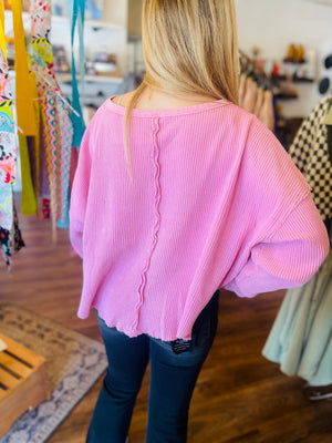 Rose Drop Shoulder Waffle Knit Top