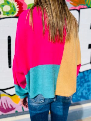 Loose Fit Color Block Sweater - Jewel Tones