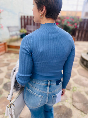 Ribbed Mock Neck Fitted Long Sleeve