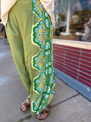 Umgee Green Print Palazzo Wide Leg Pant