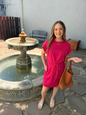 Umgee Fuchsia Luxe Knit Drawstring Dress