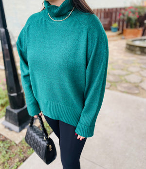 Emerald Green Long Turtleneck Sweater