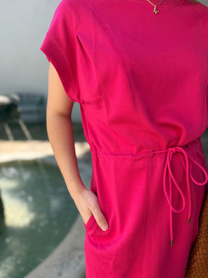 Umgee Fuchsia Luxe Knit Drawstring Dress