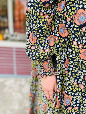 Black Floral V Neck Maxi Dress