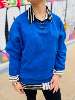 Cobalt Reversed Fleece Crew Pullover