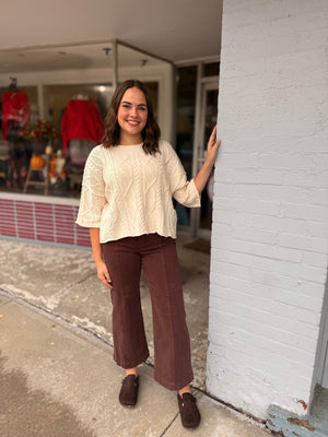 Risen Chocolate Tummy Control Wide Leg Denim