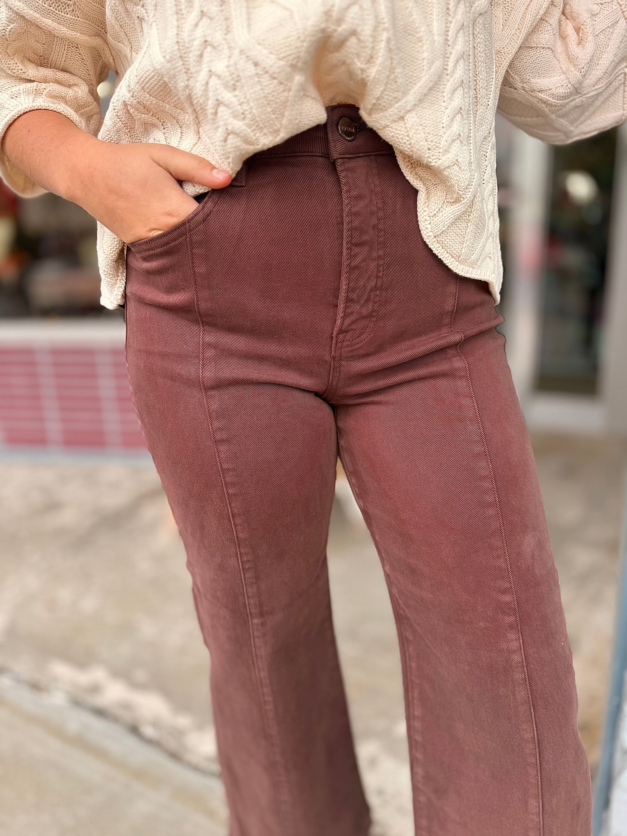 Risen Chocolate Tummy Control Wide Leg Denim