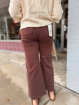 Risen Chocolate Tummy Control Wide Leg Denim