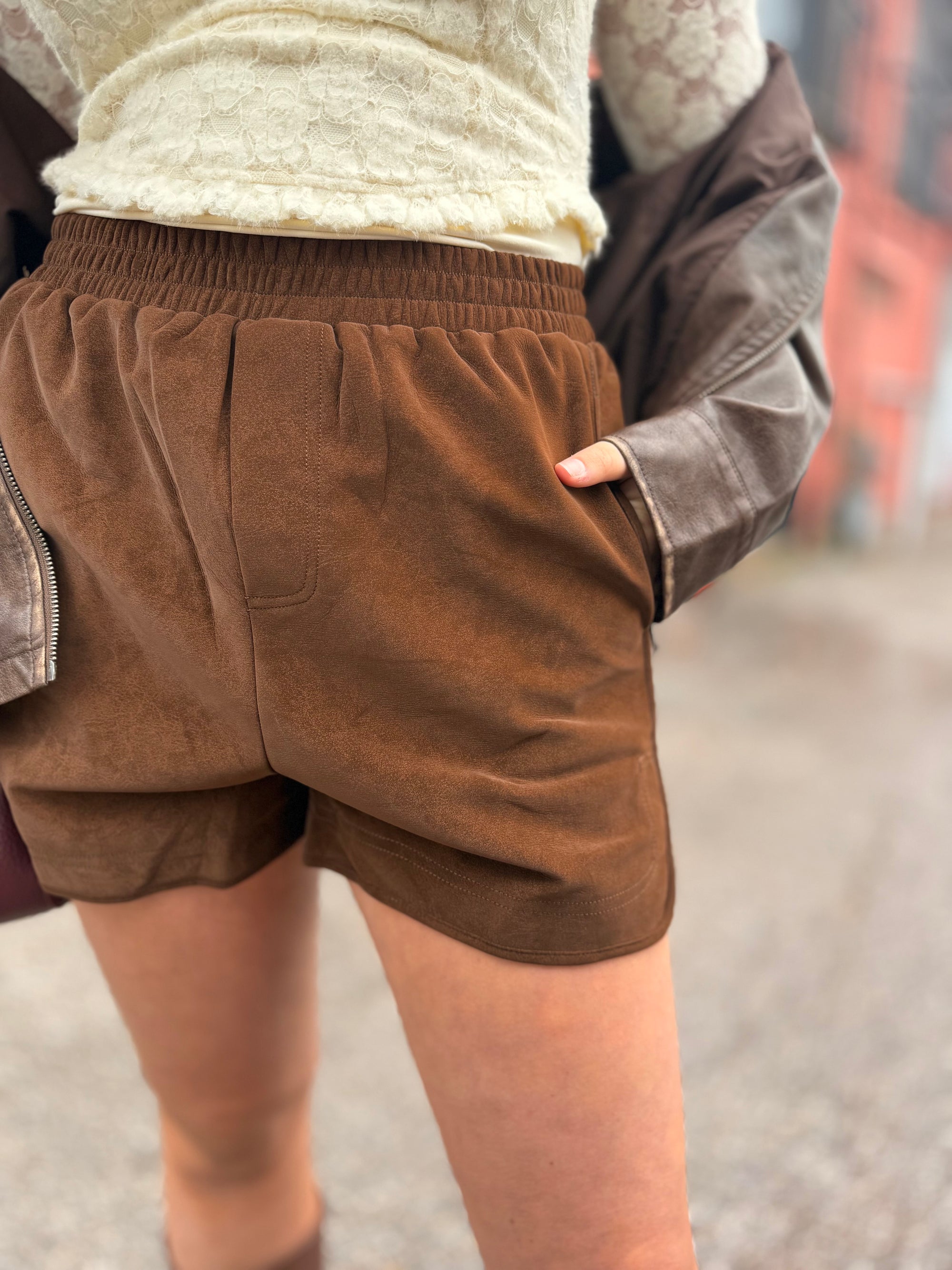 Chocolate High Waist Faux Leather Shorts