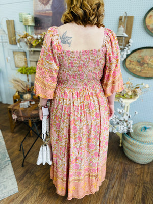 Vintage Cream Border Print Maxi Dress