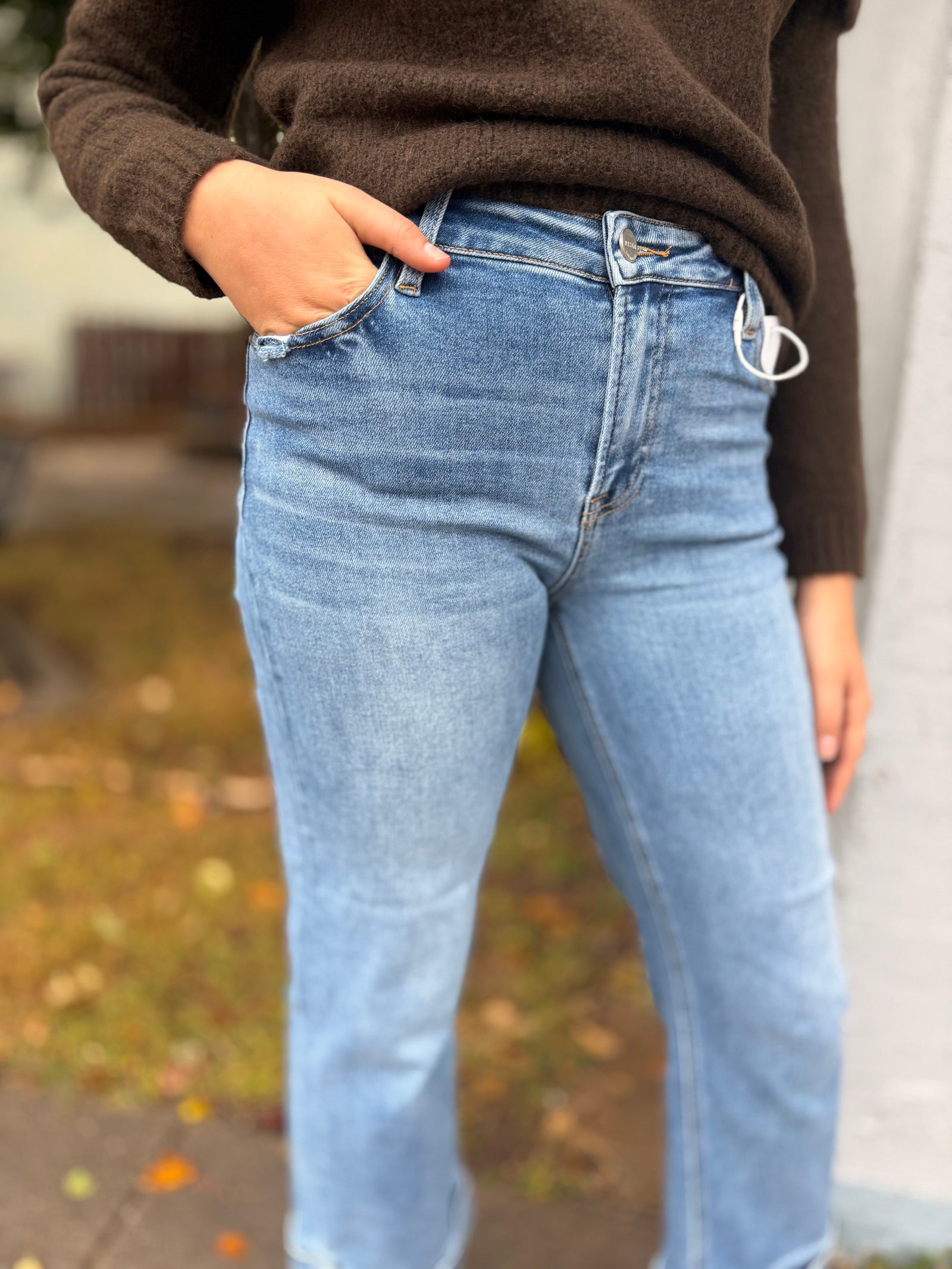 Risen Medium Wash Crop Straight Cuffed Denim