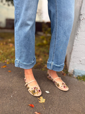 Risen Medium Wash Crop Straight Cuffed Denim