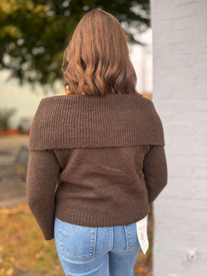 Brown Off The Shoulder Sweater Top