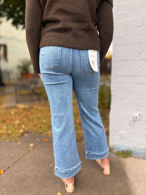 Risen Medium Wash Crop Straight Cuffed Denim