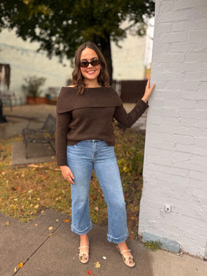 Brown Off The Shoulder Sweater Top
