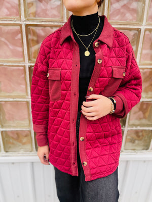 Brick Quilted Shacket W/ Front Pocket