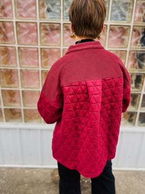 Brick Quilted Shacket W/ Front Pocket