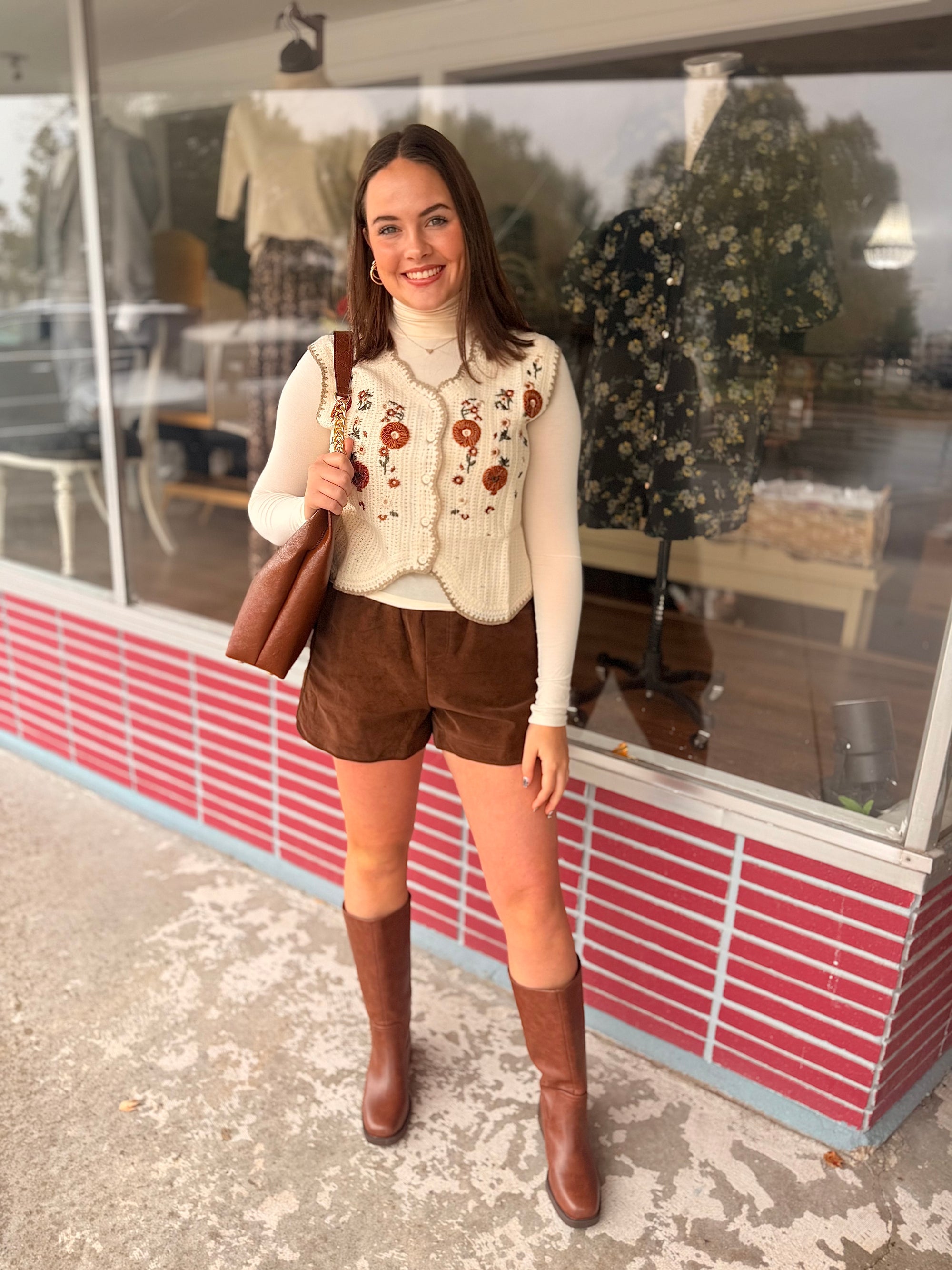 Cream Floral Embroidered Crochet Vest