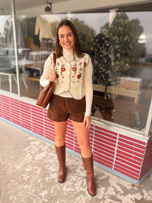 Cream Floral Embroidered Crochet Vest