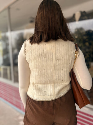 Cream Floral Embroidered Crochet Vest