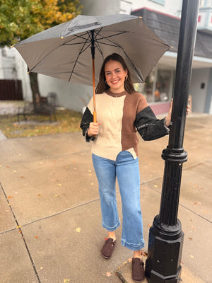 Leopard + Brown Mix Denim Sleeve Sweater