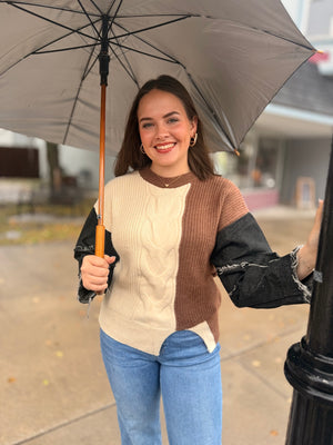 Leopard + Brown Mix Denim Sleeve Sweater