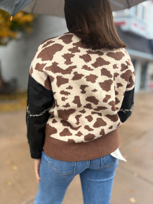 Leopard + Brown Mix Denim Sleeve Sweater