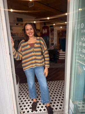 Multi Color Striped Button Down Cardigan