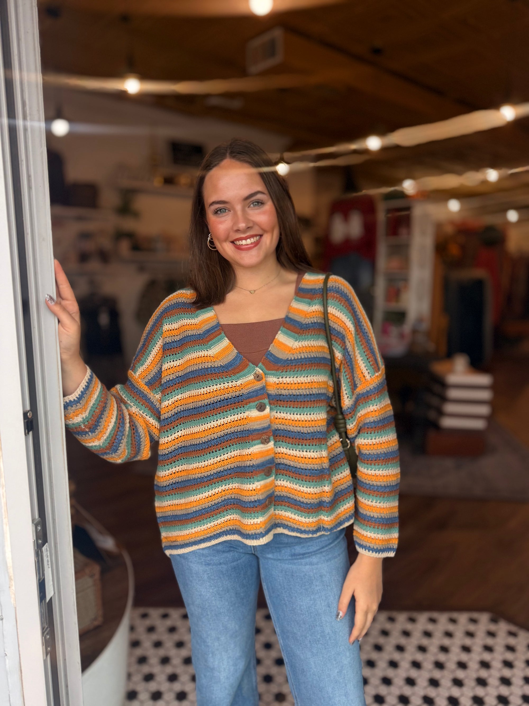 Multi Color Striped Button Down Cardigan