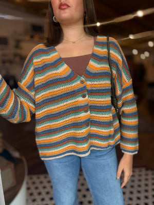 Multi Color Striped Button Down Cardigan