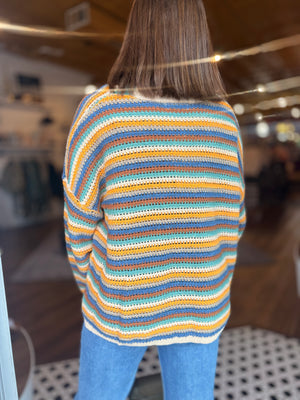 Multi Color Striped Button Down Cardigan