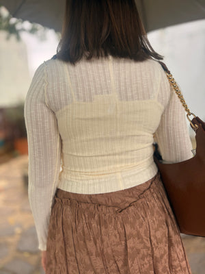 Cream Lettuce Edge Ribbed Sweater Top