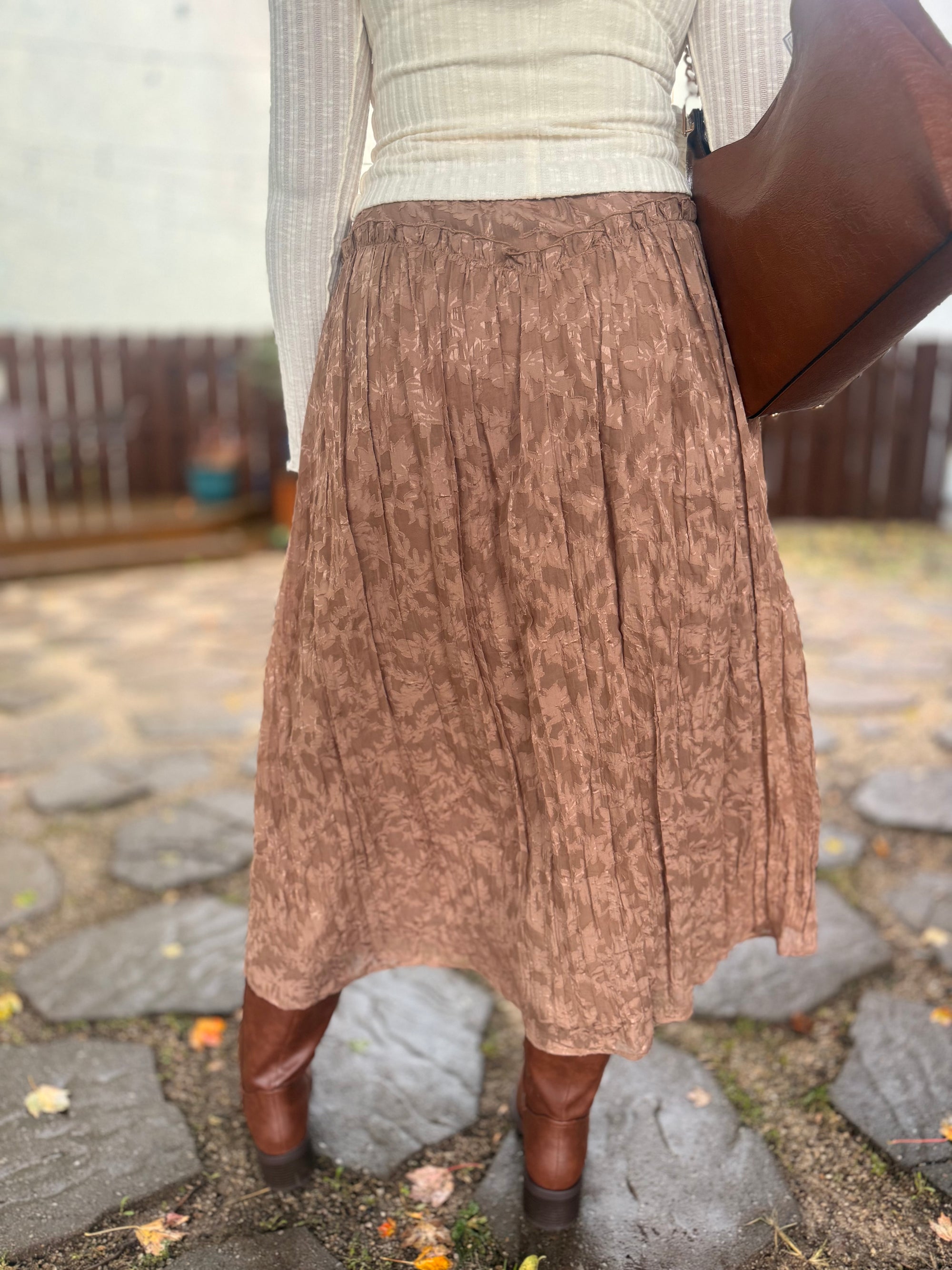 Brown Floral Texture Lace Maxi Skirt