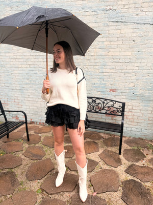 Black Lace Tiered Ruffle Shorts