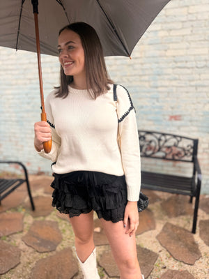 Black Lace Tiered Ruffle Shorts