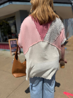 Sage + Fig Mixed Pink Star Crush Patchwork Top