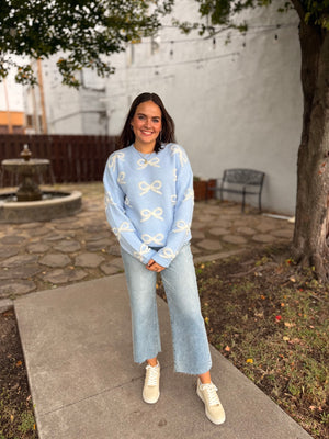 Sky Blue Textured Bow Sweater