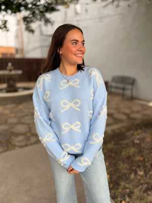 Sky Blue Textured Bow Sweater
