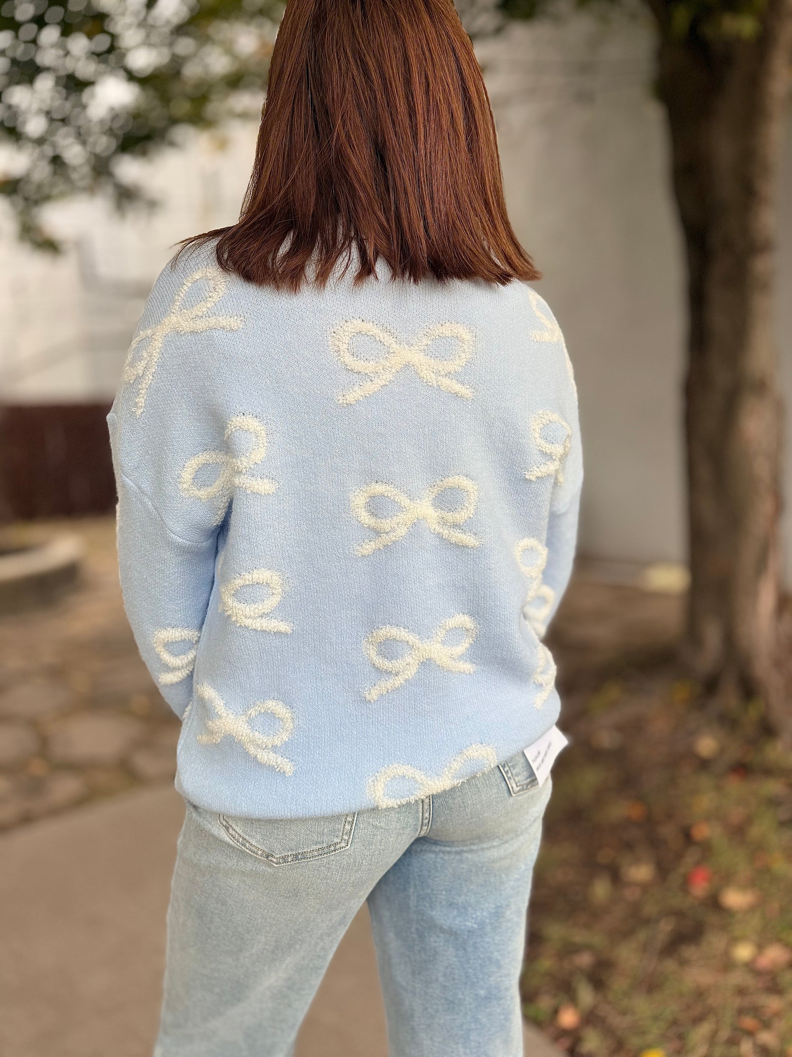 Sky Blue Textured Bow Sweater