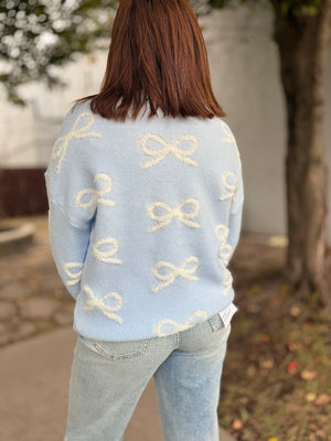 Sky Blue Textured Bow Sweater