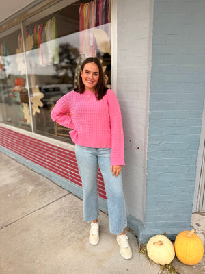 Pink Oversized Textured Knit Sweater
